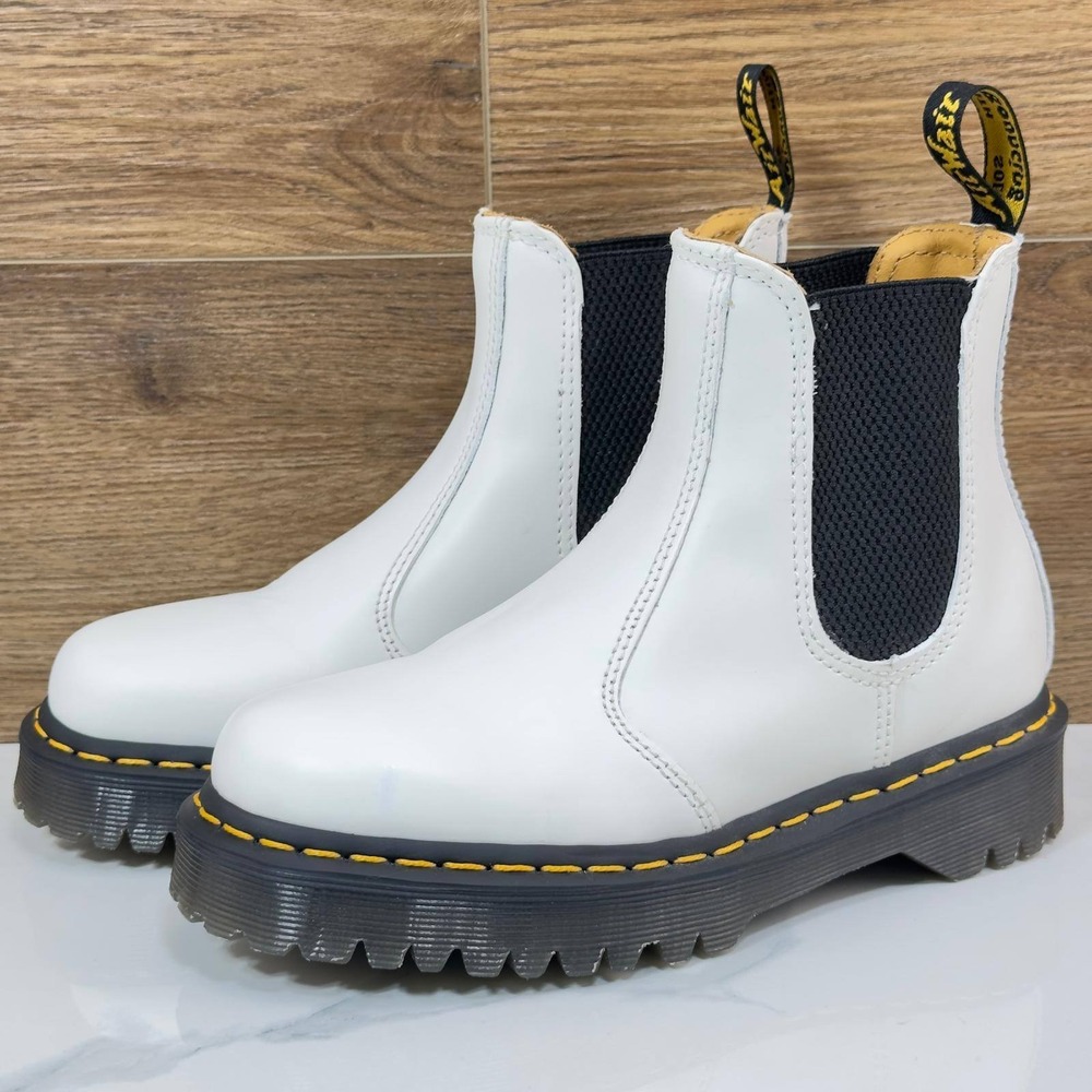 Dr. Martens 2976 Bex White Smooth Leather Chelsea Platform Boots Womens 5 Mens 4